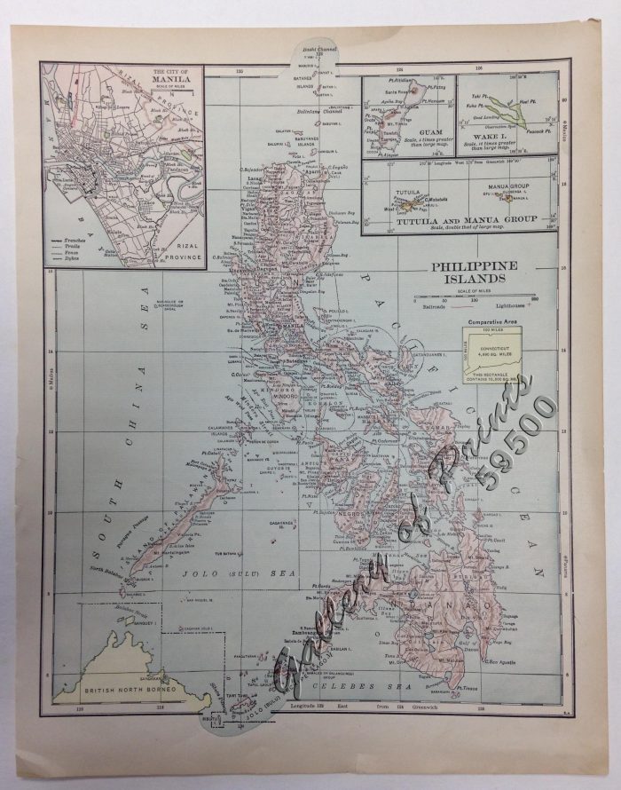 Philippine Islands. inset maps: 1. City of Manila, 2. Guam, 3. Wake I ...