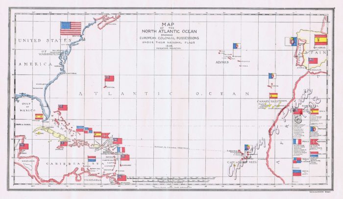 Map of the North Atlantic Ocean showing European Colonial Possessions ...